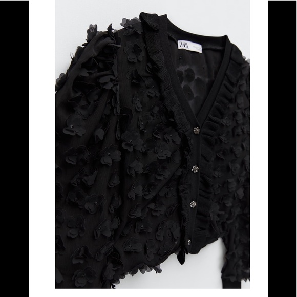 ZARA NWT TEXTURED FLORAL APPLIQUÉ JACKET 🌸 - Picture 4 of 7
